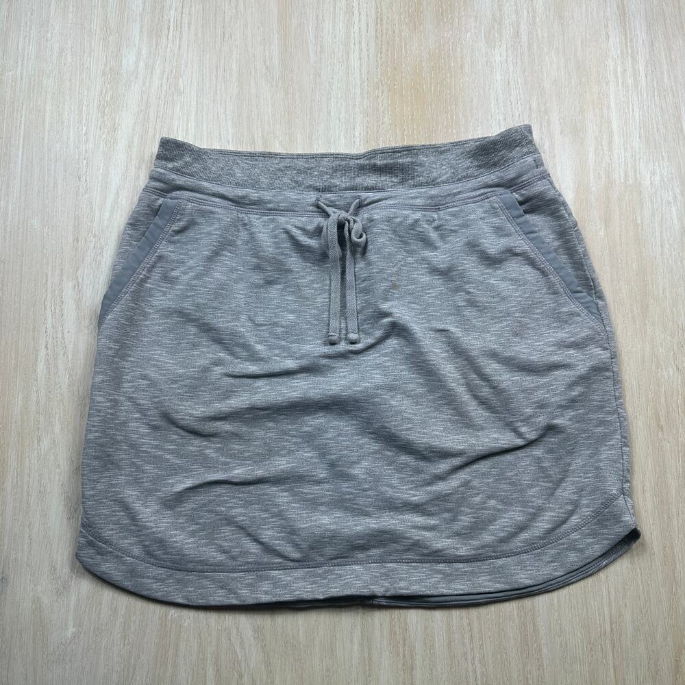 Athleta Techie Terry Heather Gray Drawstring Stretch Athleisure Mini Skirt MT
